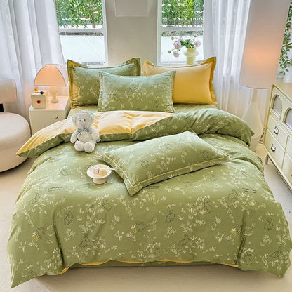 Set di biancheria da letto in cotone spazzolato con motivo coniglietto e foglia - image 1