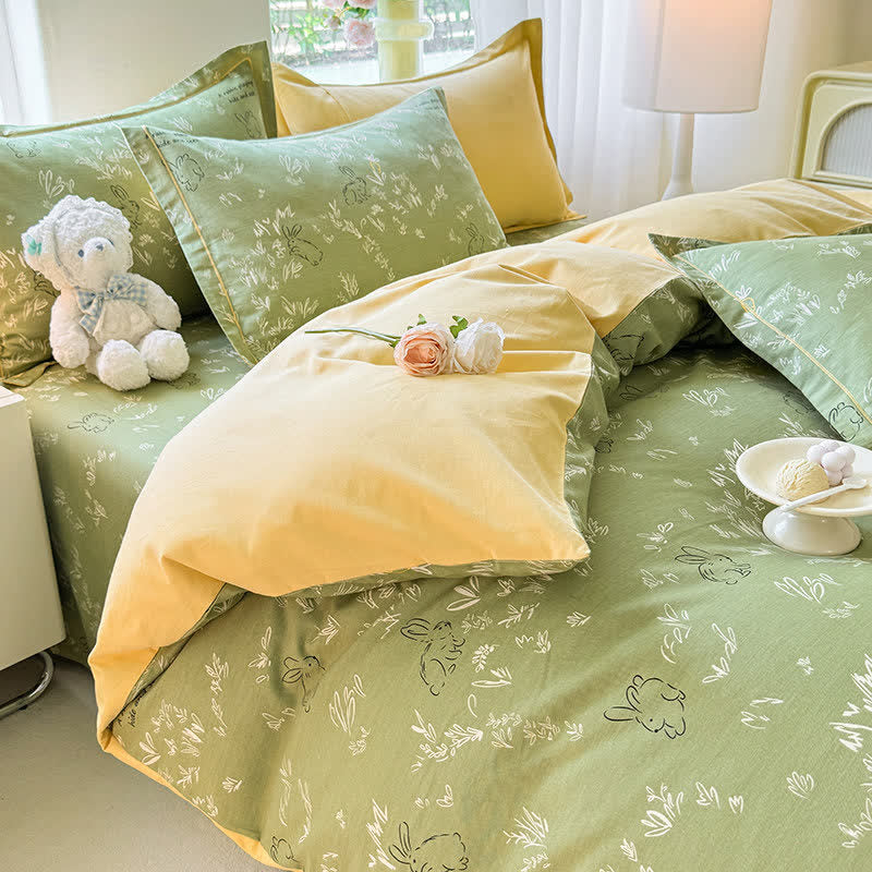 Set di biancheria da letto in cotone spazzolato con motivo coniglietto e foglia - image 2