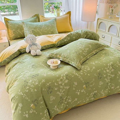 Set di biancheria da letto in cotone spazzolato con motivo coniglietto e foglia - image 4