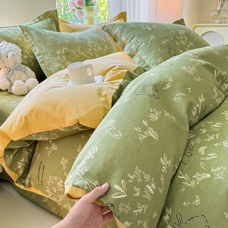 Set di biancheria da letto in cotone spazzolato con motivo coniglietto e foglia - image 3