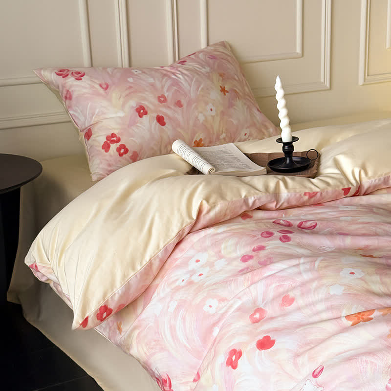 Elegante set di biancheria da letto in cotone con stampa floreale rosa. - image 3