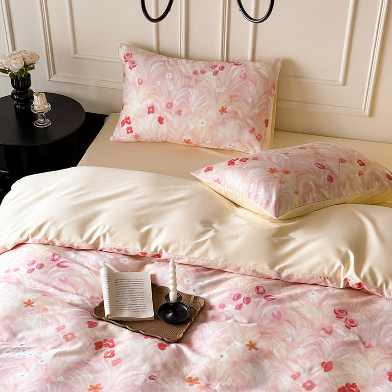 Elegante set di biancheria da letto in cotone con stampa floreale rosa. - image 5