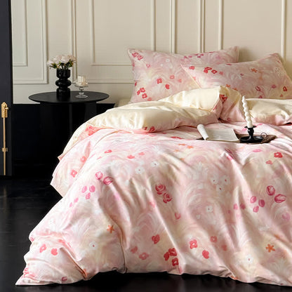 Elegante set di biancheria da letto in cotone con stampa floreale rosa. - Rosa - Set di biancheria da letto (4 pezzi) - Matrimoniale Grande - image 0