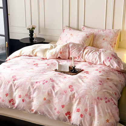 Elegante set di biancheria da letto in cotone con stampa floreale rosa. - image 4