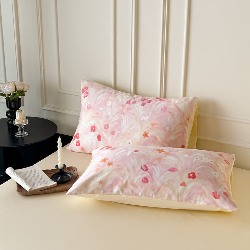 Elegante set di biancheria da letto in cotone con stampa floreale rosa. - image 6