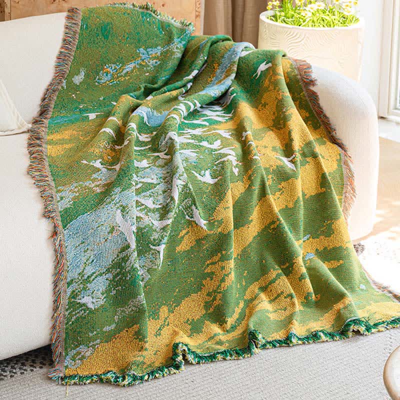 Coperta con motivo a uccelli in stile pittura ad olio - image 2
