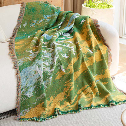 Coperta con motivo a uccelli in stile pittura ad olio - image 2