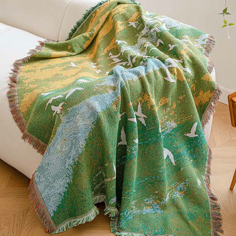 Coperta con motivo a uccelli in stile pittura ad olio - image 5