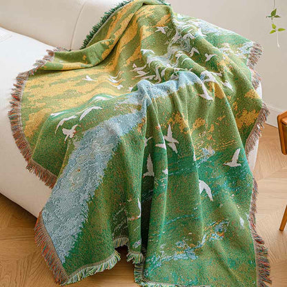 Coperta con motivo a uccelli in stile pittura ad olio - image 5