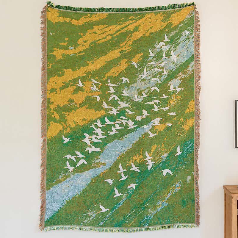 Coperta con motivo a uccelli in stile pittura ad olio - image 6