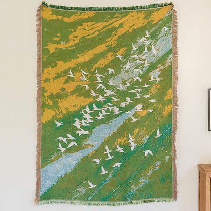 Coperta con motivo a uccelli in stile pittura ad olio - image 6