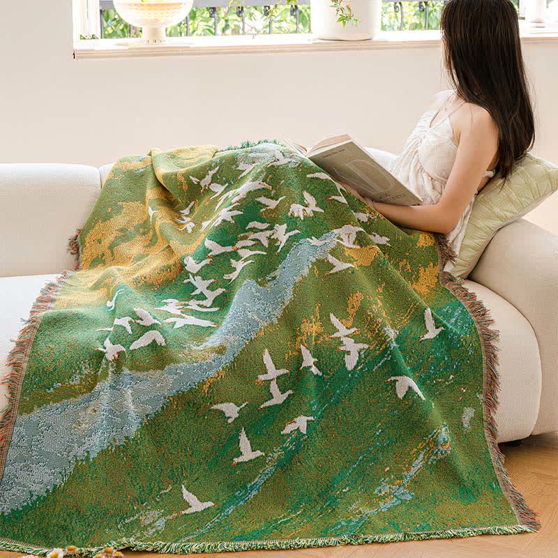 Coperta con motivo a uccelli in stile pittura ad olio - image 3