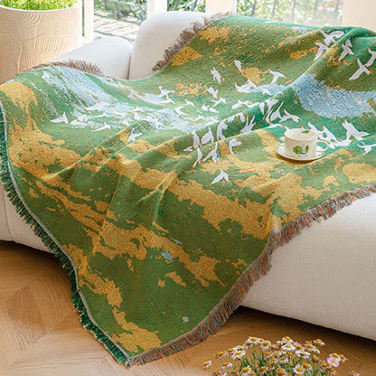 Coperta con motivo a uccelli in stile pittura ad olio - image 1
