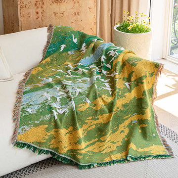 Coperta con motivo a uccelli in stile pittura ad olio - 130 cm x 180 cm - image 0