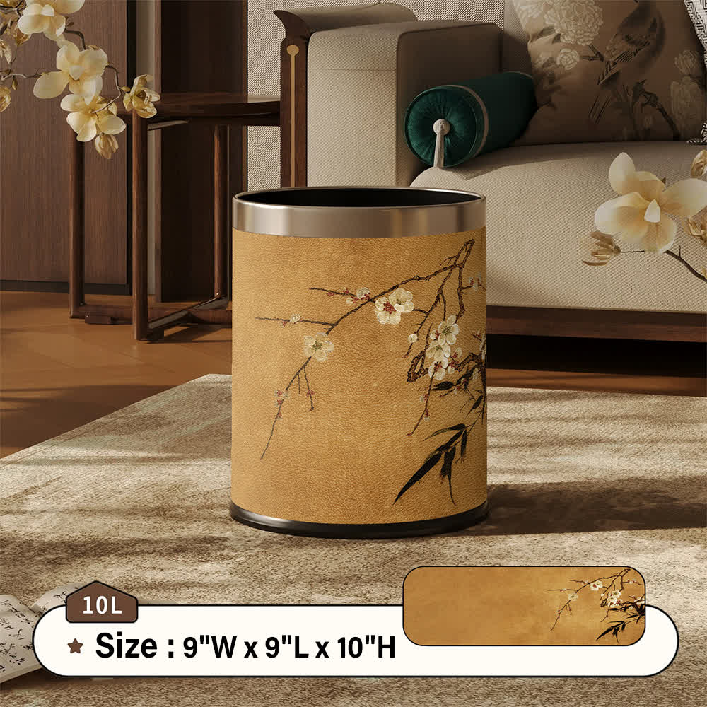 Cestino per rifiuti in pelle con motivo a fiori di prugno orientale. - Standard - 22.5 x 22.5 x 26cm - image 3