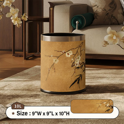 Cestino per rifiuti in pelle con motivo a fiori di prugno orientale. - Standard - 22.5 x 22.5 x 26cm - image 3