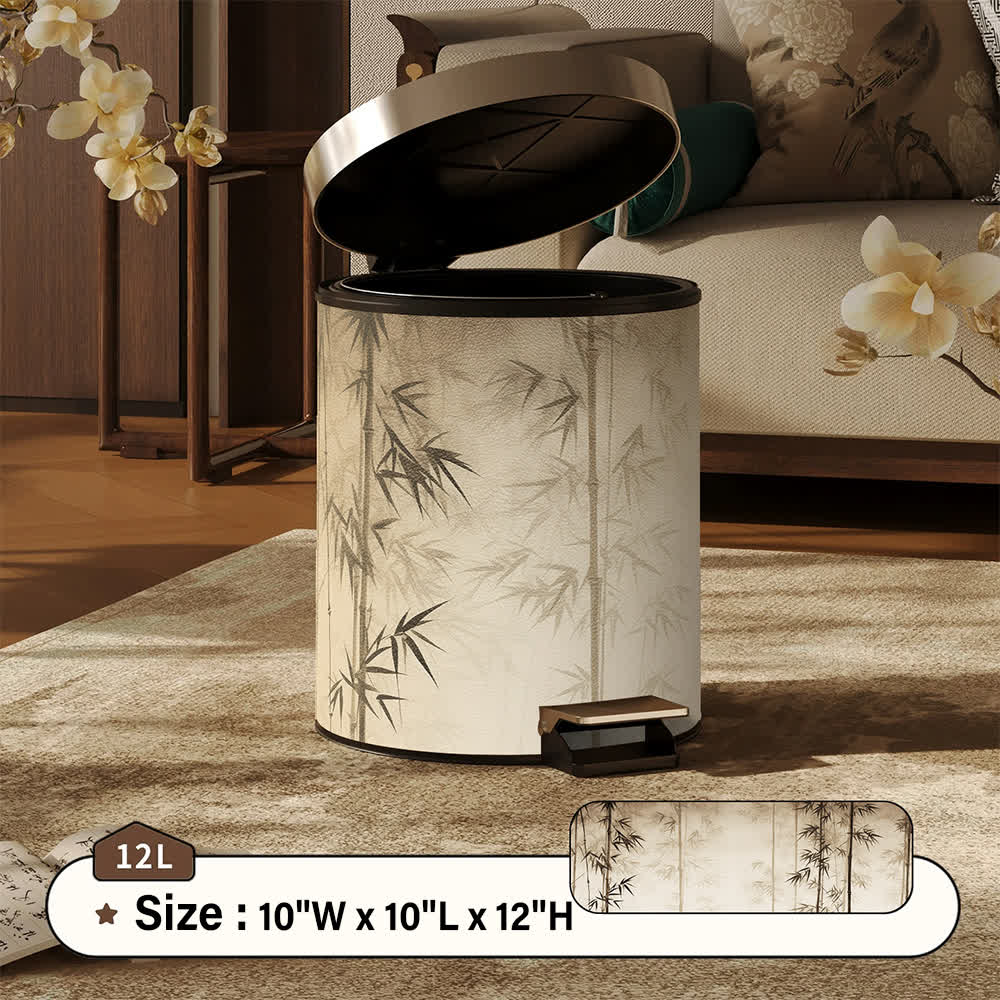 Cestino decorativo con ombra di bambù orientale - Beige - Pedale - 25 x 25 x 32cm) - image 15