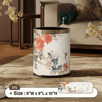 Cestino per rifiuti in pelle stile Chinoiserie con peonia e uccellino - Standard - 22.5 x 22.5 x 26cm - image 3