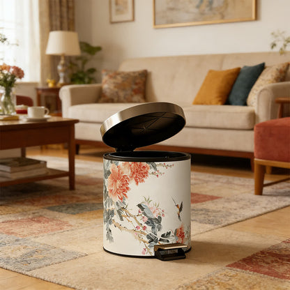 Cestino per rifiuti in pelle stile Chinoiserie con peonia e uccellino - image 6