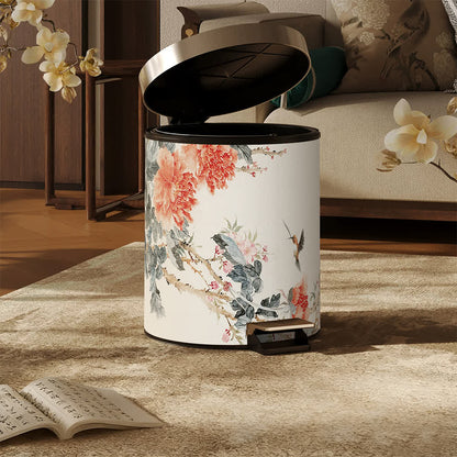 Cestino per rifiuti in pelle stile Chinoiserie con peonia e uccellino - image 4