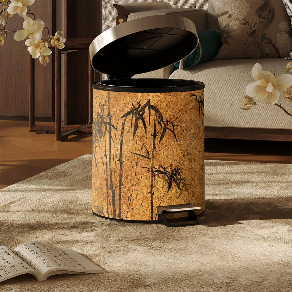 Cestino per rifiuti in pelle con stampa di bambù in stile Zen orientale. - image 12