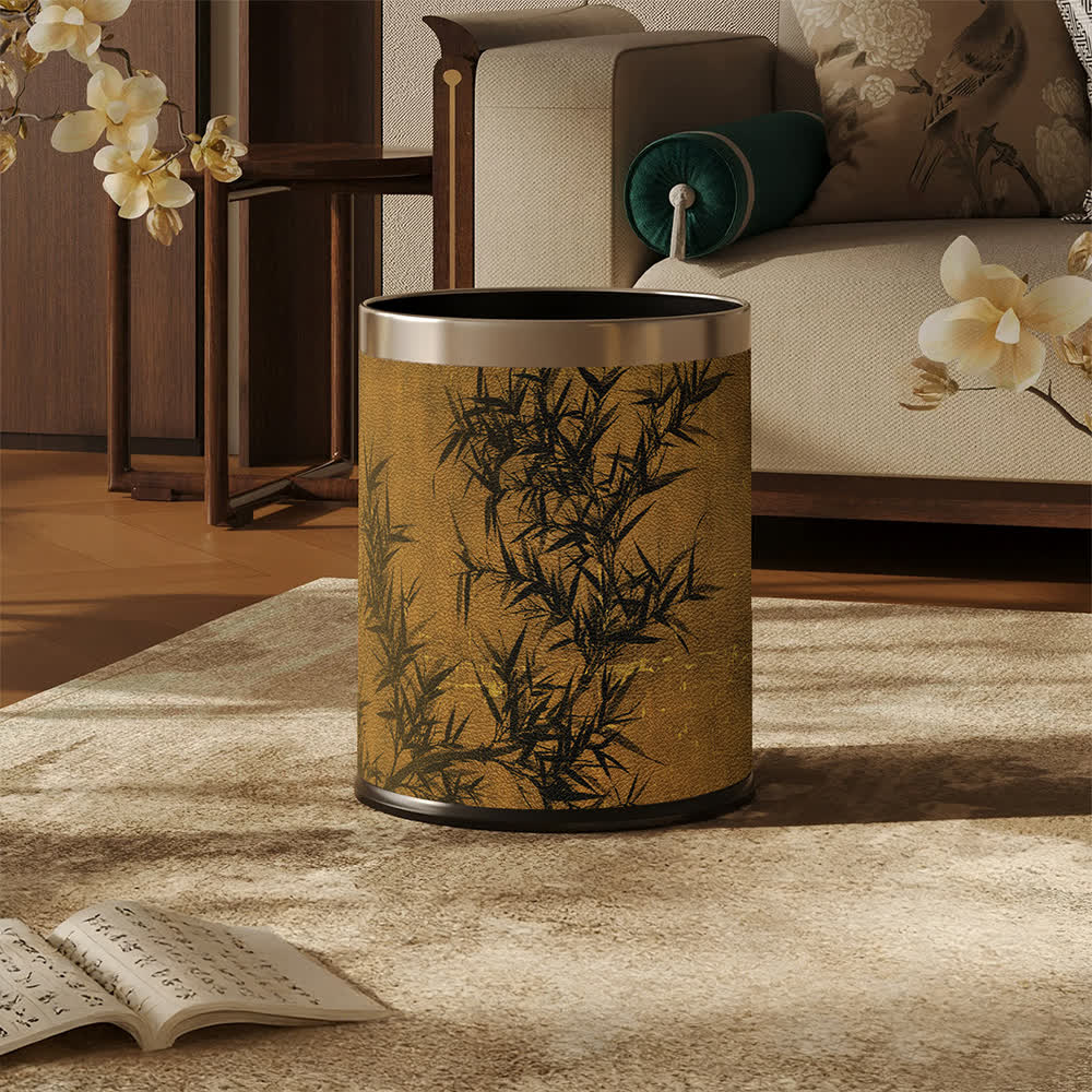 Cestino per rifiuti in pelle con stampa di bambù in stile Zen orientale. - image 0
