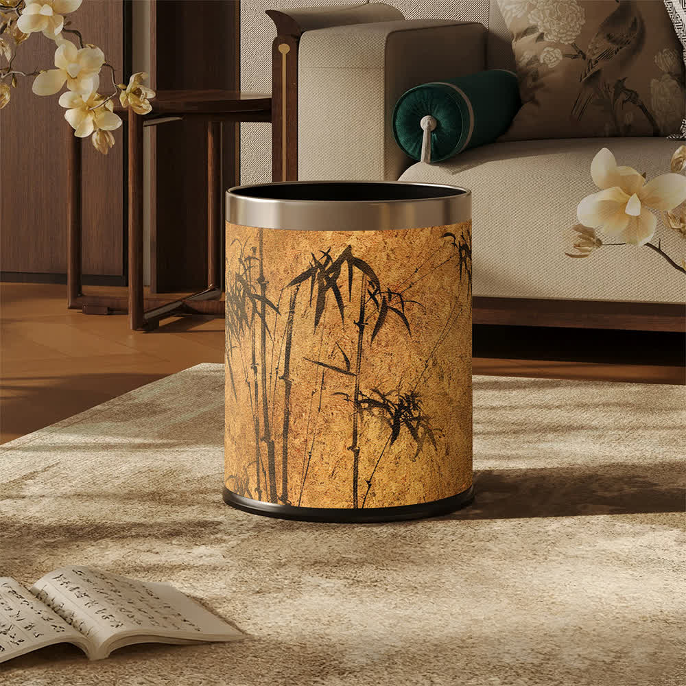 Cestino per rifiuti in pelle con stampa di bambù in stile Zen orientale. - image 8