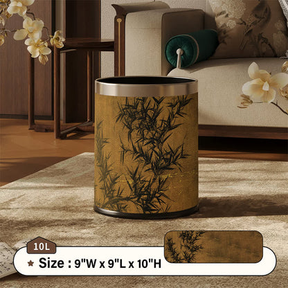 Cestino per rifiuti in pelle con stampa di bambù in stile Zen orientale. - Marrone - Standard - 22.5 x 22.5 x 26cm - image 3