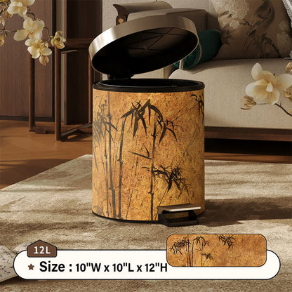 Cestino per rifiuti in pelle con stampa di bambù in stile Zen orientale. - Cachi - Pedale - 25 x 25 x 32cm) - image 14