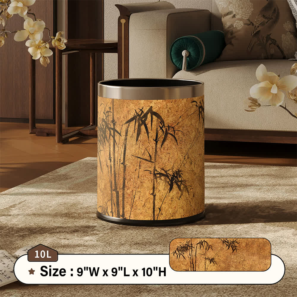 Cestino per rifiuti in pelle con stampa di bambù in stile Zen orientale. - Cachi - Standard - 22.5 x 22.5 x 26cm - image 11