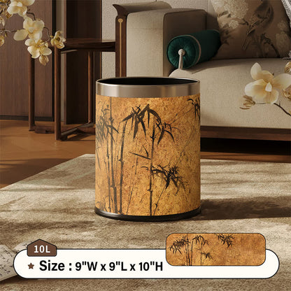 Cestino per rifiuti in pelle con stampa di bambù in stile Zen orientale. - Cachi - Standard - 22.5 x 22.5 x 26cm - image 11