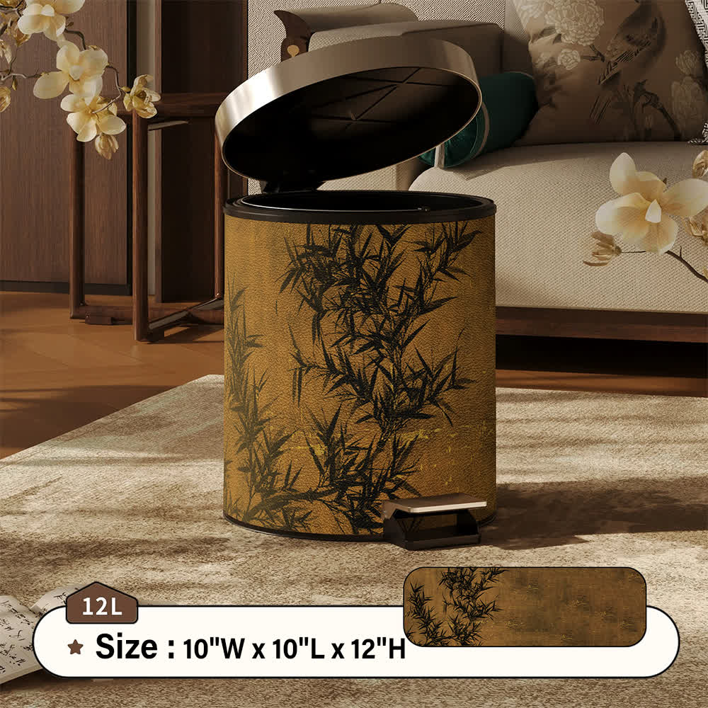 Cestino per rifiuti in pelle con stampa di bambù in stile Zen orientale. - Marrone - Pedale - 25 x 25 x 32cm) - image 7