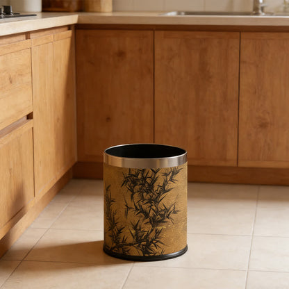 Cestino per rifiuti in pelle con stampa di bambù in stile Zen orientale. - image 1