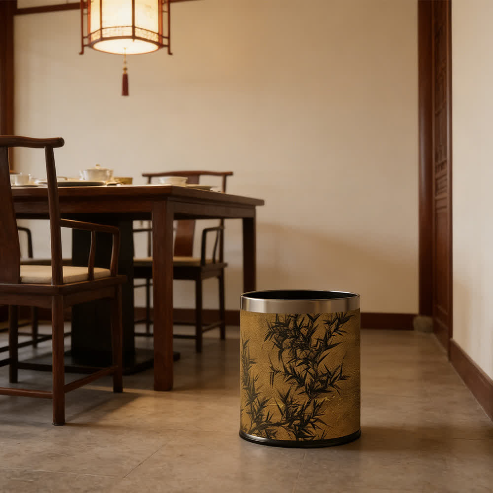 Cestino per rifiuti in pelle con stampa di bambù in stile Zen orientale. - image 2