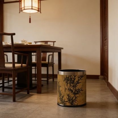 Cestino per rifiuti in pelle con stampa di bambù in stile Zen orientale. - image 2