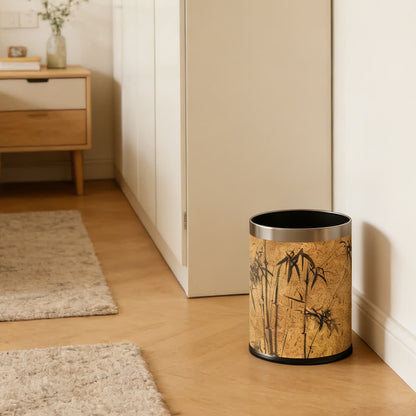 Cestino per rifiuti in pelle con stampa di bambù in stile Zen orientale. - image 10