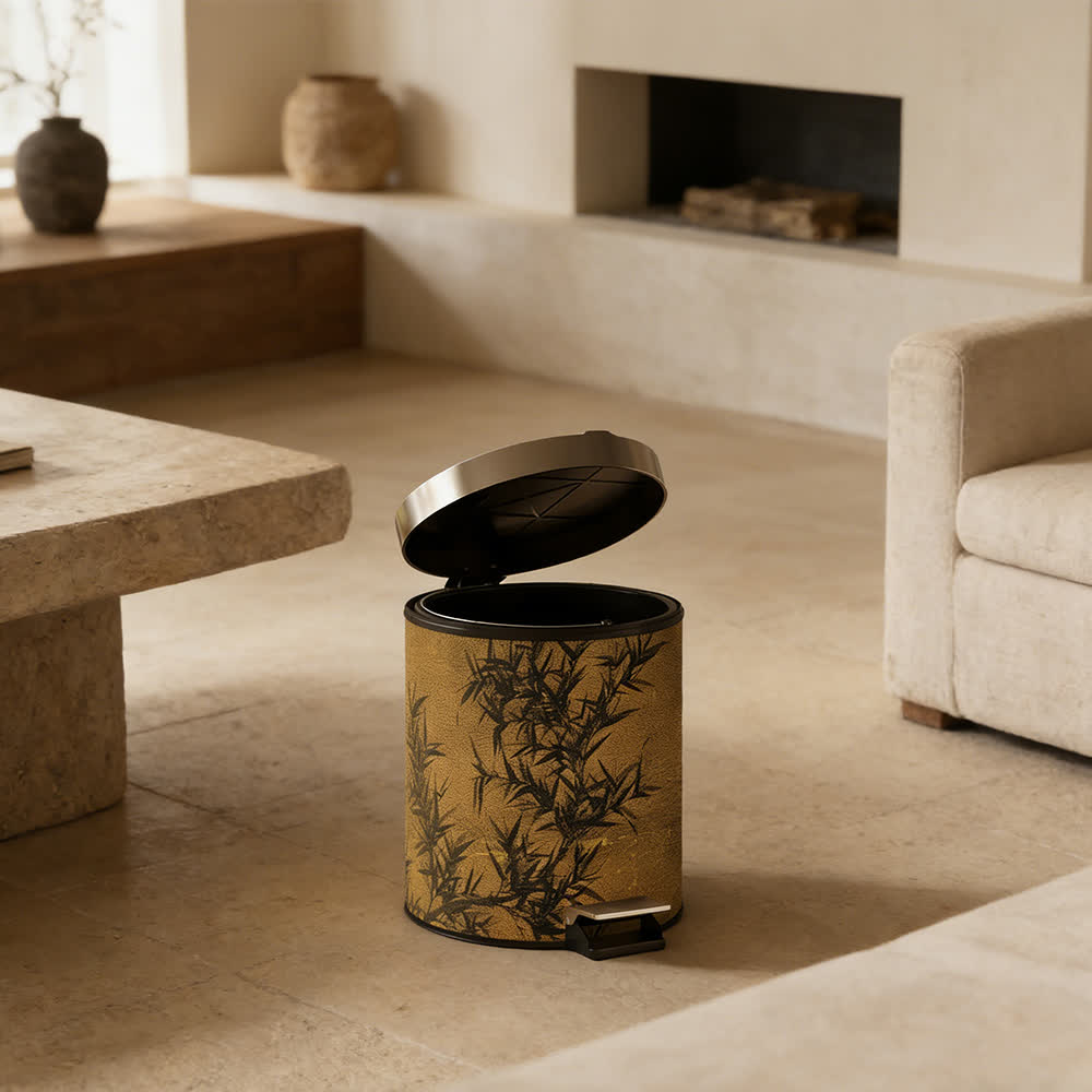 Cestino per rifiuti in pelle con stampa di bambù in stile Zen orientale. - image 6