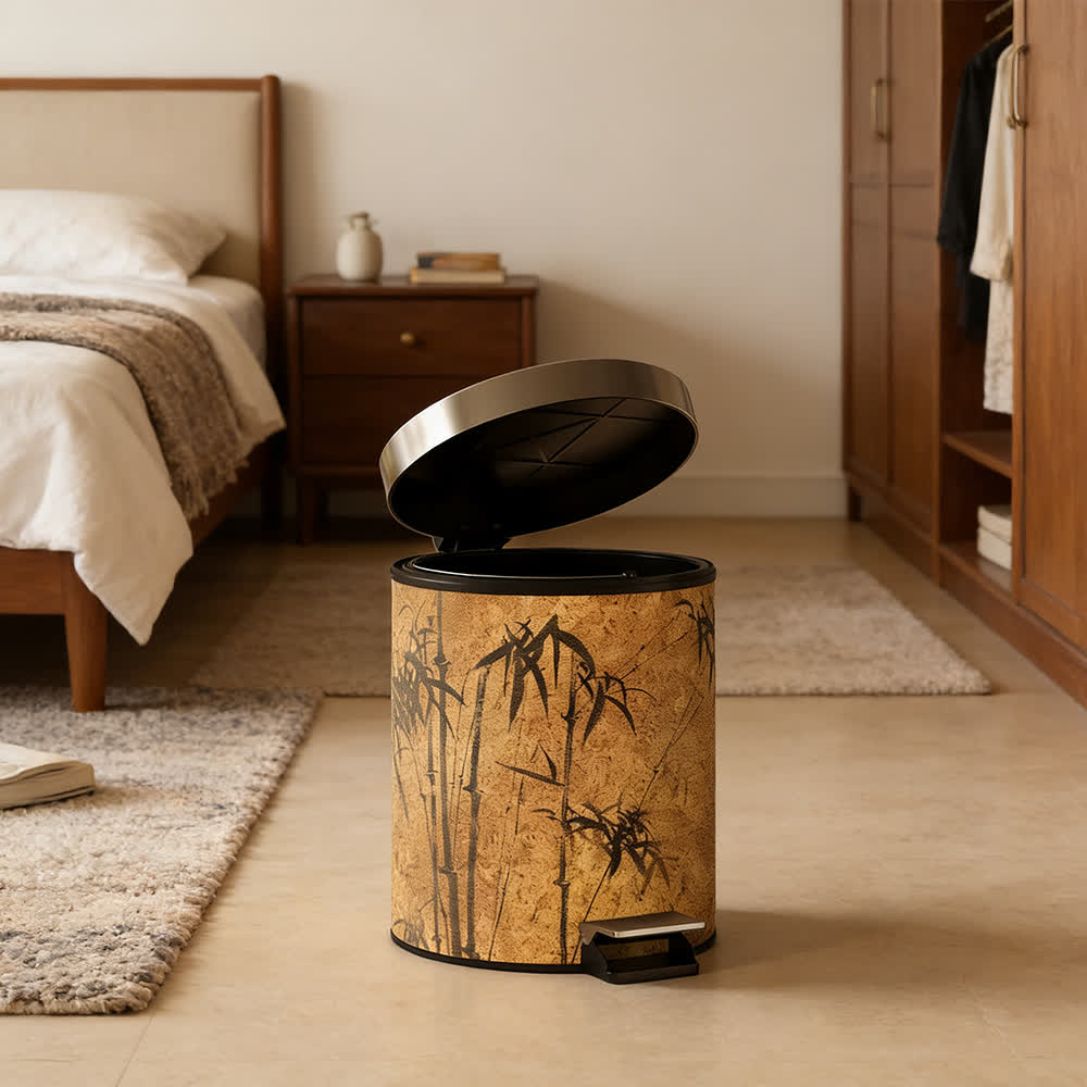 Cestino per rifiuti in pelle con stampa di bambù in stile Zen orientale. - image 13