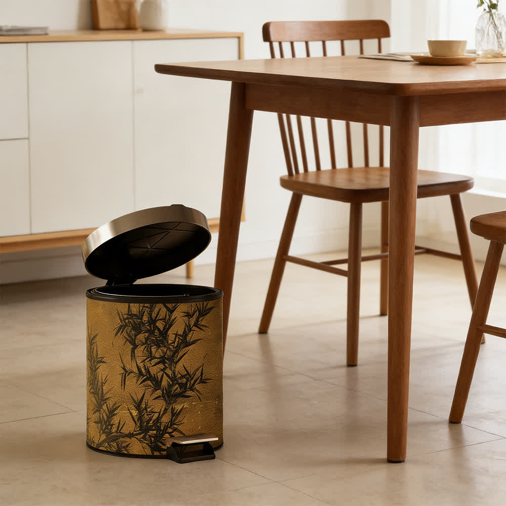 Cestino per rifiuti in pelle con stampa di bambù in stile Zen orientale. - image 5