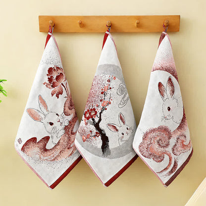 Set di 3 strofinacci da cucina in garza di cotone Eastern Bunny - Beige - Floreale e coniglietto+Nuvola e coniglietto+Albero e coniglietto - 34 cm x 40 cm - image 4