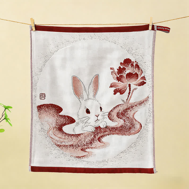 Set di 3 strofinacci da cucina in garza di cotone Eastern Bunny - Beige - Floreale e coniglietto - 34 cm x 40 cm - image 7
