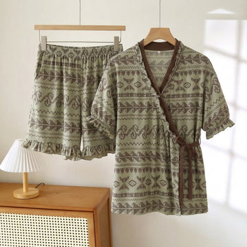 Set pigiama in stile boho con maniche a volant - Verde - 3XL - image 0