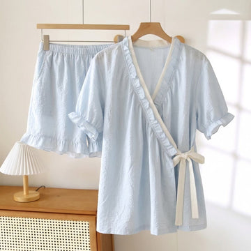 Completo pigiama azzurro con maniche a volant - Blu - 3XL - image 0