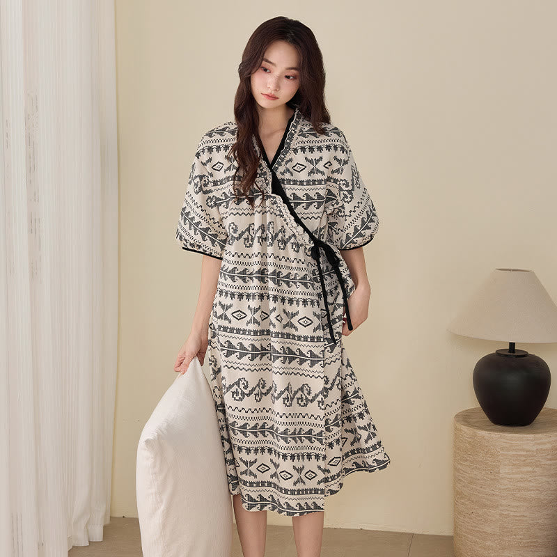 Camicia da notte in stile boho etnico con volant e laccetti laterali - image 1