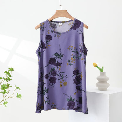 Pigiama con canotta e pantaloni a fantasia floreale viola - image 4