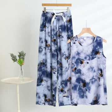 Completo pigiama blu tie-dye composto da canotta e pantaloni. - Blu - 5XL - image 0