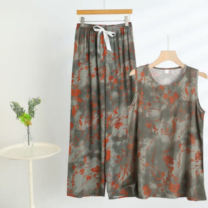 Set pigiama con canotta e pantaloni a fantasia floreale "Artistic Branch" - Grigio - 5XL - image 0