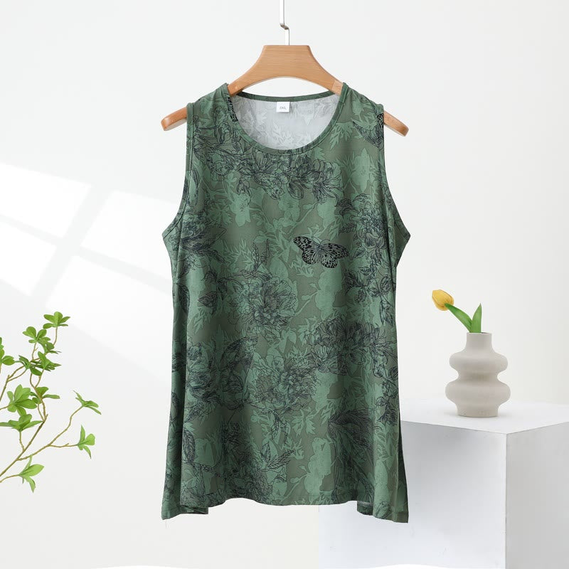 Pigiama composto da canotta e pantaloni con motivo a farfalle botaniche verdi - image 3