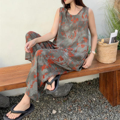 Set pigiama con canotta e pantaloni a fantasia floreale "Artistic Branch" - image 1
