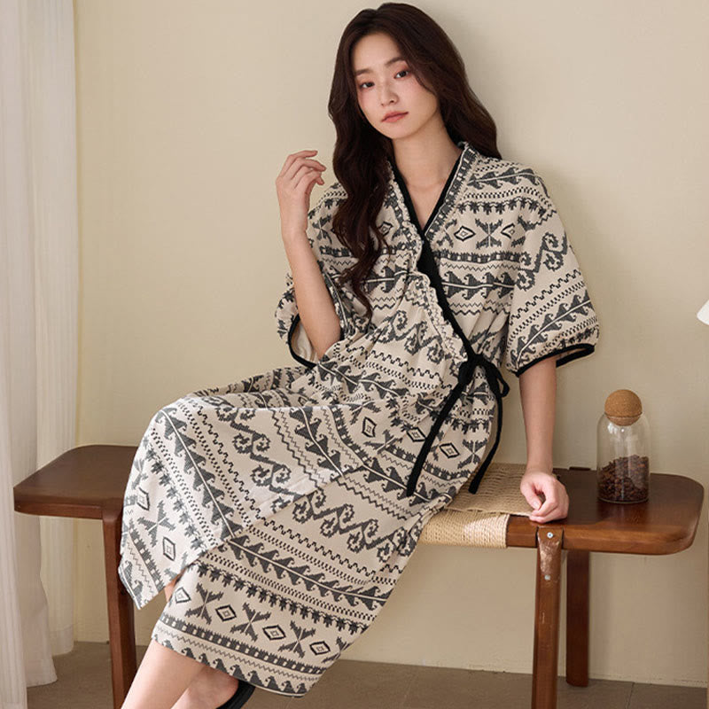 Camicia da notte in stile boho etnico con volant e laccetti laterali - image 2
